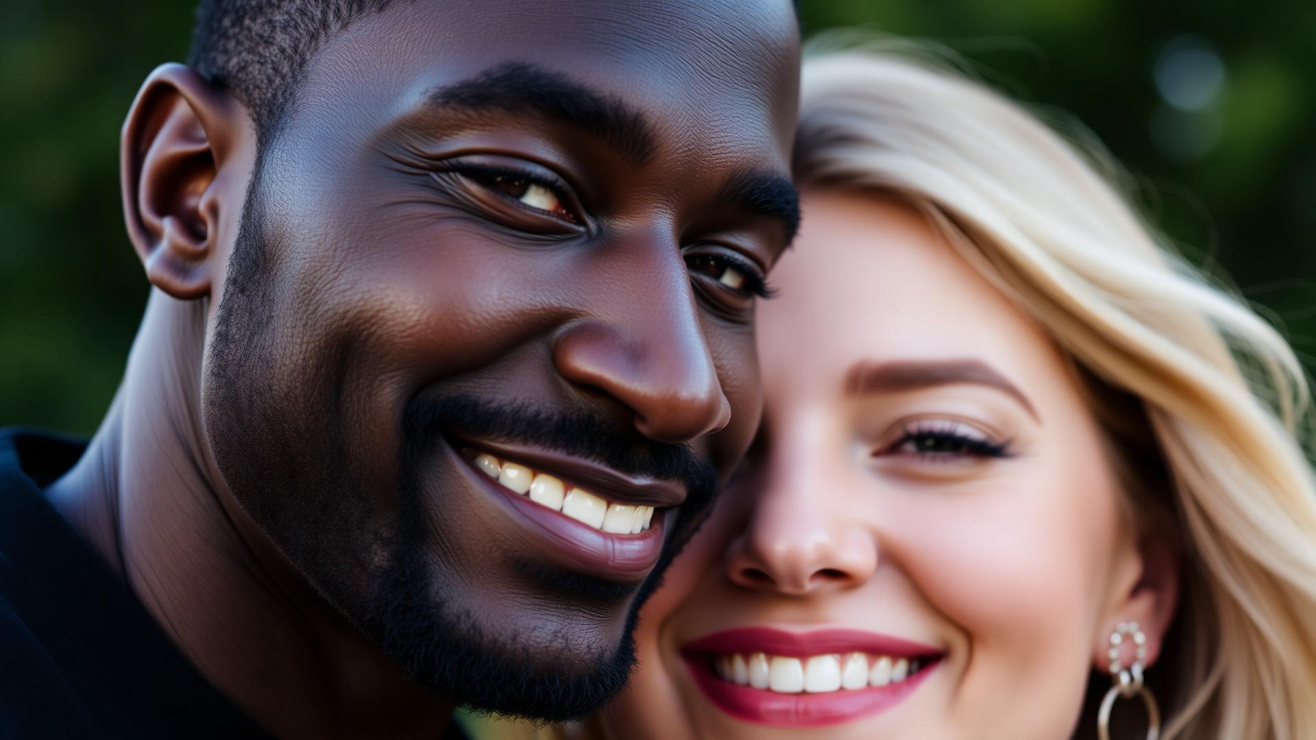 Close-up of a smiling couple outdoors
